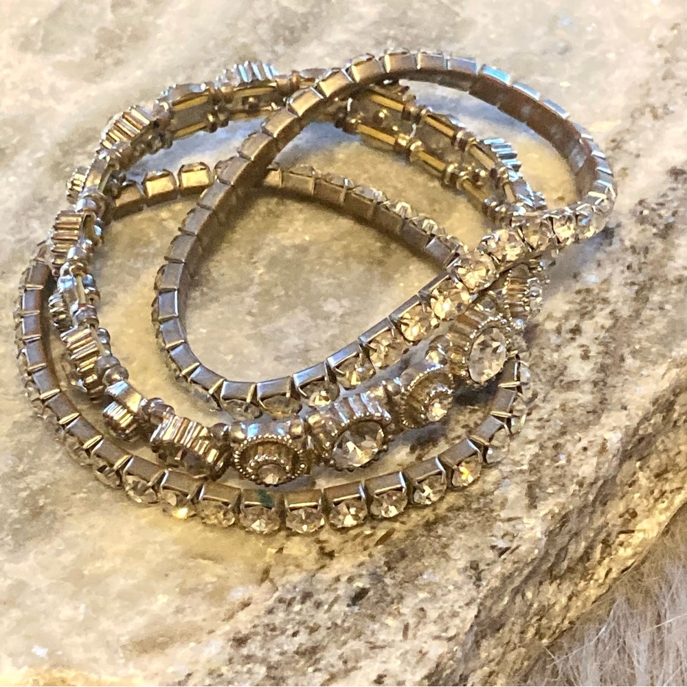 VINTAGE 80s 3 Beautiful Rhinestone Stretch Bracelets (lot #1)